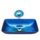 Blue Tempered Glass Basin Rectangular Vessel Sink for Bathroom with Waterfall Faucet