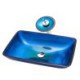 Blue Tempered Glass Basin Rectangular Vessel Sink for Bathroom with Waterfall Faucet