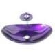 Countertop Tempered Glass Vessel Sink with Mounting Ring for Waterfall Faucet and Water Drain Set