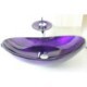 Countertop Tempered Glass Vessel Sink with Mounting Ring for Waterfall Faucet and Water Drain Set