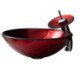 Red Tempered Glass Bathroom Vessel Sink With Waterfall Faucet