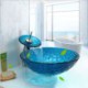 Set of Mediterranean Blue Round Tempered Glass Sink and Waterfall Faucet in Mediterranean Blue