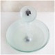 Vessel Sink in Frosted Round Tempered Glass with Waterfall Faucet, Mounting Ring, and Water Drain