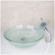 Vessel Sink in Frosted Round Tempered Glass with Waterfall Faucet, Mounting Ring, and Water Drain