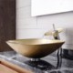Gold Color Glass Basin Bathroom Countertop Waterfall Vessel Sink Tap Square Sink and Faucet Set