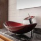 Tempered Glass Bathroom Countertop Waterfall Vessel Sink Tap Gradient Red Sink and Faucet Set