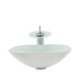 Square Basin Tempered Glass Bathroom Countertop Waterfall Vessel Sink Tap White Sink and Faucet Set