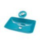 Tempered Glass Square Basin Waterfall Tap Sink Blue Bathroom Sink and Faucet Set