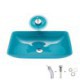 Tempered Glass Square Basin Waterfall Tap Sink Blue Bathroom Sink and Faucet Set
