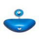 Bathroom Sink and Faucet Set Blue Oval Tempered Glass Basin Waterfall Tap Sink