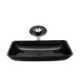 Black Rectangle Bathroom Basin Waterfall Tap Sink Tempered Glass Sink and Faucet Set