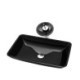 Black Rectangle Bathroom Basin Waterfall Tap Sink Tempered Glass Sink and Faucet Set