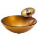 Modern Round Tempered Glass Vessel Sink in Gold with Waterfall Faucet