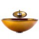 Modern Round Tempered Glass Vessel Sink in Gold with Waterfall Faucet