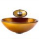 Modern Round Tempered Glass Vessel Sink in Gold with Waterfall Faucet