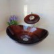 Dark Brown Retro Style Oval Tempered Glass Bathroom Sink With Waterfall Faucet Mounting Ring and Drain Set