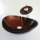Dark Brown Retro Style Oval Tempered Glass Bathroom Sink With Waterfall Faucet Mounting Ring and Drain Set