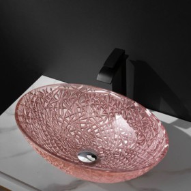 Oval Tempered Glass Sink Bathroom Art Sink With Tap Luxury Crystal Washbasin