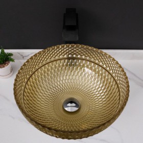 Round Shaped Modern Wash Basin Countertop Glass Bathroom Sinks With Water Faucet