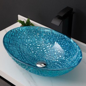 Tempered Glass Oval Shape Art Basin Bathroom Sink With Tap Crystal Vessel Sink