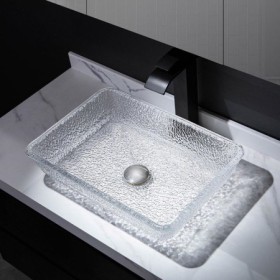 Rectangular Bathroom Washbasin with Crystal Glass Washbasin Art Countertop Basin