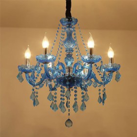 Unique Pendant Light Hotel Living Room European Style Blue Crystal Chandelier