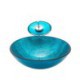 Blue Color Basin Bathroom Countertop Waterfall Vessel Sink Tap Round Sink and Faucet Set