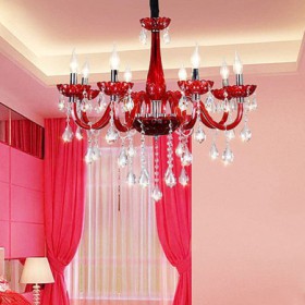 Bedroom Hotel Room Modern European Crystal Chandelier Red Color Ceiling Light