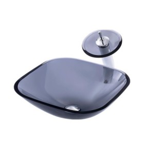 Tempered Glass Basin Waterfall Tap Vessel Sink Simple Countertop Sink and Faucet Set