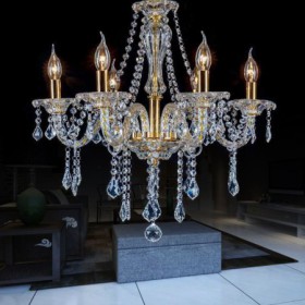 Bedroom Living Room European Style Gold Crystal Chandelier Pendant Light