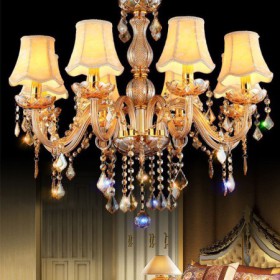 European Crystal Chandelier Elegant Amber Pendant Light Bedroom Dining Room