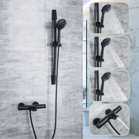 Slider Bar Handheld Shower with Tub Spout in Black Thermostatic Valve Shower System