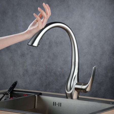 Pull Out Touch Sensor Kitchen Faucet With Touch Switch Nickel Brushed