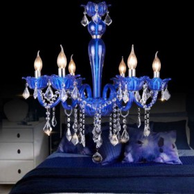 Blue Crystal Glass Pendant Light Living Room Bedroom European Style Crystal Chandelier