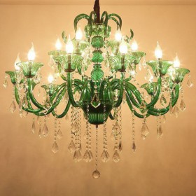 Living Room Bedroom Luxury Crystal Chandelier European Style Green Pendant Light