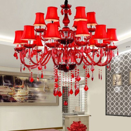 Bedroom Hotel Rooms Crystal Chandelier European Red Color Pendant Light