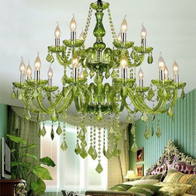 Bedroom Living Room Large Crystal Chandelier European Style Green Pendant Light