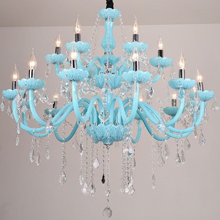 Living Room Dining Room European Large Crystal Chandelier Blue Color Pendant Light