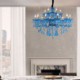 European Blue Pendant Light Bedroom Living Room Elegant Crystal Chandelier