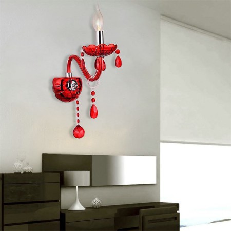 European Crystal Wall Sconce Red Color Hallway Hotel Rooms