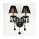 2 Light Black Crystal Wall Light with Fabric Shade