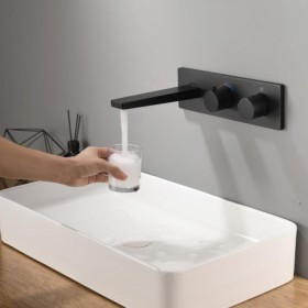 Black Wall Mounted Brass Dual Handle Mixer Thermostatic Bathroom Faucet