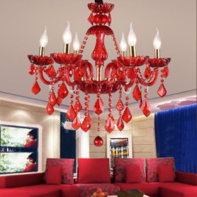 Dining Room Living Room European Elegant Crystal Chandelier Red Color Pendant Light