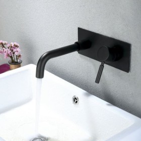 Black Wall-Mount Sink Faucet with 2 Holes and 1 Handle for Bathroom
