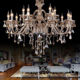 Luxury Modern Large Crystal Ceiling Light 2 Tiers 15 Light Large Crystal Chandelier Cognac (Dance Of Romance)