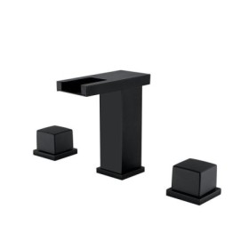 Split Double Handles Waterfall Black Basin Faucet Countertop Tap (Tall)