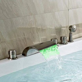 Waterfall Bathtub Tap Mixer with Hand Shower 3 Handle LED Bath Tub Faucet with Sprayer