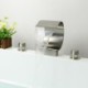 Brushed Nickel Thin Moon Shape Tub Faucet Deck Mount Waterfall Bathtub Tap