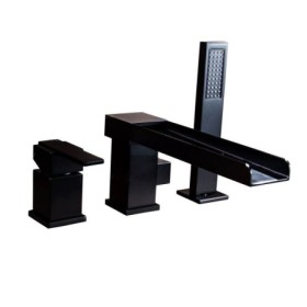 Deck-Mount Waterfall Bathtub Tap in Solid Black with Handshower