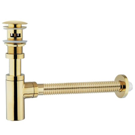 Bathroom Basin Waste Bottle Trap in Golden Finish with Pop-Up Basin Waste